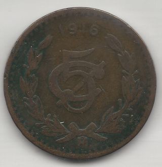 Mexico,  1916,  5 Centavos,  Bronze,  Km 422,  Very Good - Fine photo