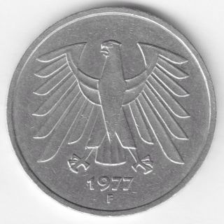 5 Deutsche Mark Silver Coin,  Germany 1977. photo