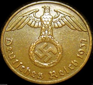 German 3rd Reich 1937f Rp Coin W/ Swastika - Nazi Germany Ww 2 - Rare Coin photo