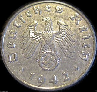 Germany German 3rd Reich 1942a Reichspfennig - Actual Ww2 Nazi Coin W/ Swastika photo