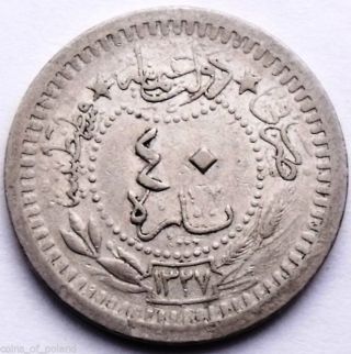 Turkey - Ottoman Empire 40 Para 1909 Ah1327 // 3 - Rare Old Coin - Toghra Km 766 photo