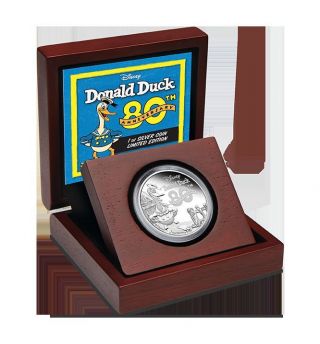 2014 Disney 80th Anniversary Of Donald Duck 1 Oz 99.  99 Silver Proof Coin photo