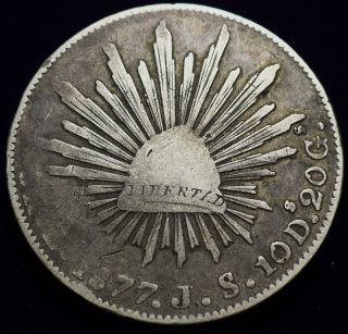 1877 J.  S.  8 Reales Mexico.  Silver Coin 12518 photo