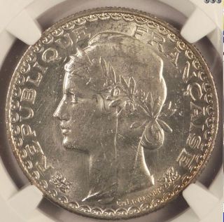 French Indochina 1931 1 Paistre Silver - Ngc Ms61 - Brilliant White photo