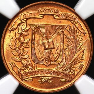 1955 Ngc Ms - 66 Rd One 1 Centavo Dominican Republic photo