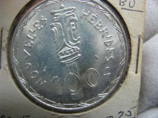 1966 Hebrides 100 Francs Silver Foreign Coin Au photo