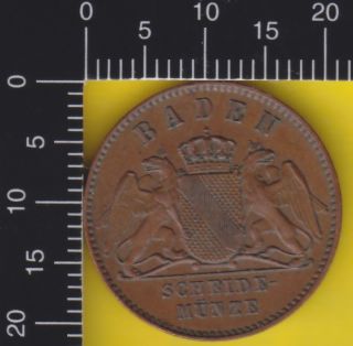 Germany German States Baden 1 Kreuzer 1868 Copper Coin Km - 250 Xf photo