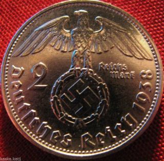 Nazi German 2 Reichsmark Silver 1938 - D Coin Third Reich Eagle Swastika photo