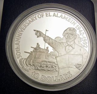 1992 Royal Belize 5 Oz.  999 Silver Proof $10 Battle Of El Alamein Box / photo