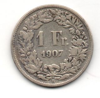 Switzerland - 1 Franc,  1907 - Silver photo