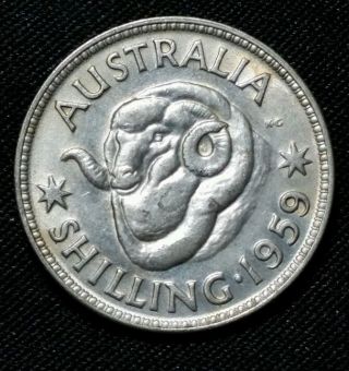 1959 Australia 1 Shilling Silver Coin photo