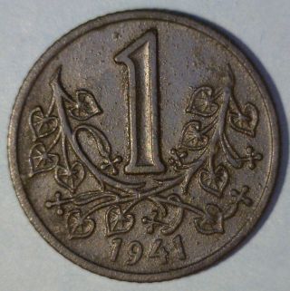Czech & Moravia 1 Korun 1941 Extremely Fine,  Zinc Coin photo