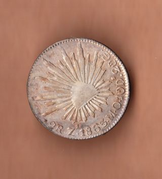 Mexico Republic 2 Reales 1863 Zs Mo Silver World Coin Eagle Liberty Cap Rare photo