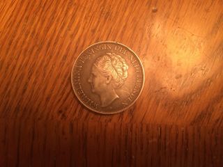 1944 Dutch Curacao 2 1/2 Gulden Silver Coin Large photo