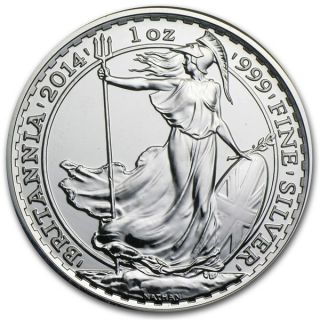 2014 United Kingdom 1 Ounce Fine Silver Britannia Gem Coin $9.  99 photo