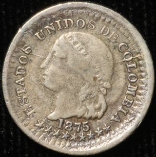 Colombia.  5 Centavos,  1875.  Km 174a.  1.  Only 77,  000 Minted photo