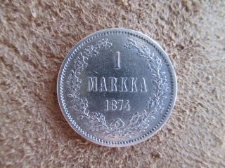 Russian Empire,  Russia,  Finland,  Silver Coin 1 Markka,  1874,  Xf photo