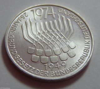 1974 - F Germany Coin Silver 5 Marks -.  2250 Troy Oz Asw - Commemorative photo