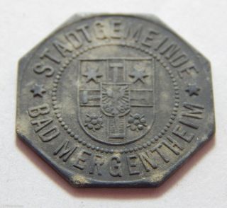 1918 Mergentheim Germany Notgeld 10 Pfennig Emergency Money Coin photo