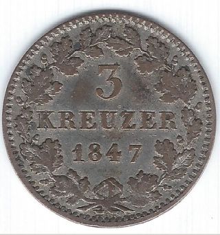 German States Bavaria 1847 Silver 3 Kreuzer Coin photo