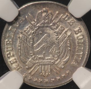 Bolivia.  5 Centavos,  1872 Pts Fe.  Ngc Ms 64.  Km 156.  2. photo