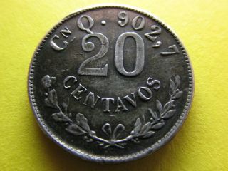 1902 Cn Q Mexico 20 Centavos.  9030 Silver Km 405 Low 98,  000 Mintage photo