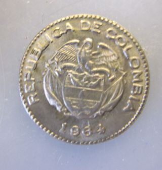 1964 Colombia.  10 Centavos Coin.  Chief Calarca,  Pijaos Indian Warrior photo