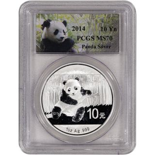 2014 China Silver Panda (1 Oz) 10 Yuan - Pcgs Ms70 - Panda Label photo