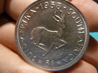 1953 S.  Africa 5 Shilling Silver Coin photo
