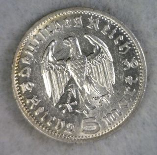Germany 5 Mark 1936 D About Uncirculated Silver (stock 0569) photo