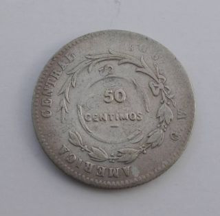 1886 Costa Rica 50 Centimos Couterstamped On 25 Centavos 1923 Silver Coin Km 157 photo