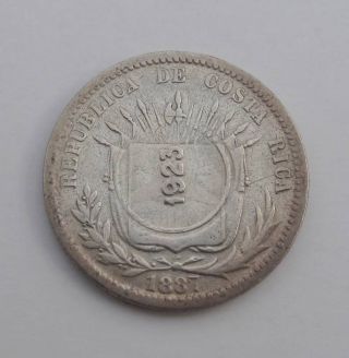 1887 Costa Rica 50 Centimos Couterstamped On 25 Centavos 1923 Silver Coin Km 157 photo