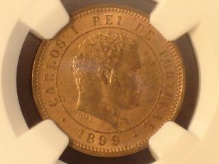 1899 Portugal 5 Reis Ngc Graded State 64 Red - Brown 1 Of Highest Graded photo