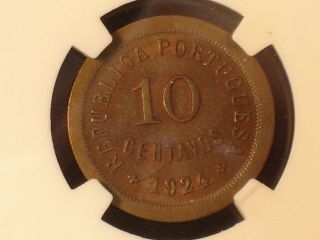 1924 Portugal 10 Centavos Ngc Graded State 63 Brown Only 1 Graded photo