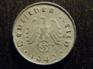 1943 - A - German - Ww2 - 10 - Reichspfennig - Germany - Nazi Coin - Swastika - World - Ab - 2846 - Cent photo