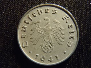 1941 - A - German - Ww2 - 10 - Reichspfennig - Germany - Nazi Coin - Swastika - World - Ab - 2752 - Cent photo