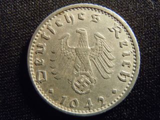 1942 - German - Ww2 - 50 - Reichspfennig - Germany - Nazi Coin - Swastika - World - Ab - 90 - Cent photo