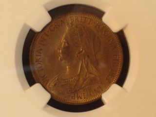 1901 Great Britain Half Penny Ngc Graded State 63 Red - Brown photo