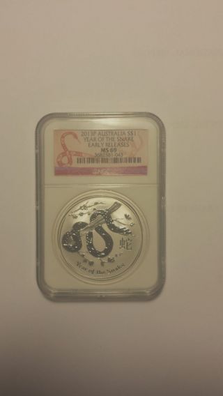 2013 1 Oz.  Silver Australian Year Of The Snake,  Ngc Ms 69 Early Release photo