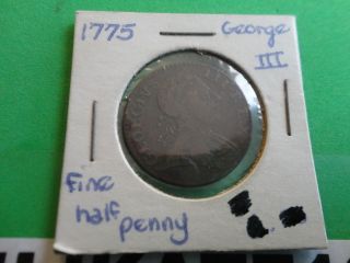 1775 Halfpenny Great Britain George Iii Probably Non - Regal Evasion Circulated photo