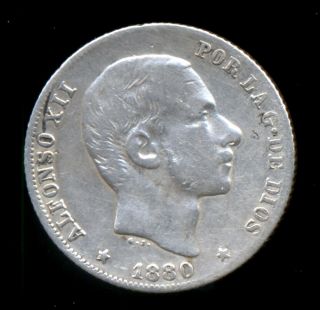 451 - Indalo - Spain.  Philippines.  Silver 20 Centavos 1880.  Very Rare photo