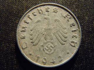1942 - B - German - Ww2 - 10 - Reichspfennig - Germany - Nazi Coin - Swastika - World - Ab - 2665 - Cent photo