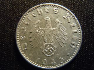 1943 - German - Ww2 - 50 - Reichspfennig - Germany - Nazi Coin - Swastika - World - Ab - 344 - Cent photo