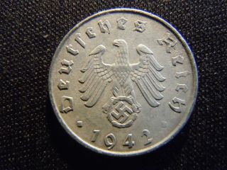 1942 - A - German - Ww2 - 5 - Reichspfennig - Germany - Nazi Coin - Swastika - World - Ab - 334 - Cent photo