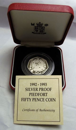 1992/93 Uk Silver Proof Piedfort Eec Fifty Pence Piece 50p Box With photo