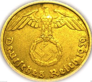 Germany - German 3rd Reich - German 1939b Gold Colored 5 Reichspfennig Coin Ww2 photo