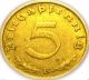 Germany - German 3rd Reich - German 1939b Gold Colored 5 Reichspfennig Coin Ww2 Germany photo 1