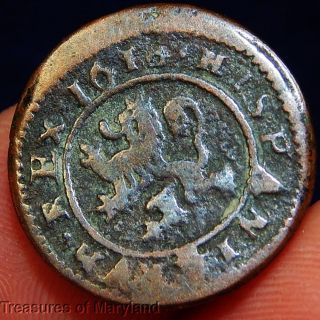 Early Spanish Pirate Treasure Coin 1618 Lion & Castle 4 Maravedis Cob (wd12) photo