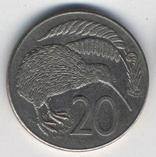 Zealand 20 Cents 1986 Kiwi Bird Queen Elizabeth Ii Coin photo