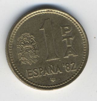 Spain 1 Peseta 1981 Soccer World Cup Espana 82 Date On Star Rear Of Coin photo